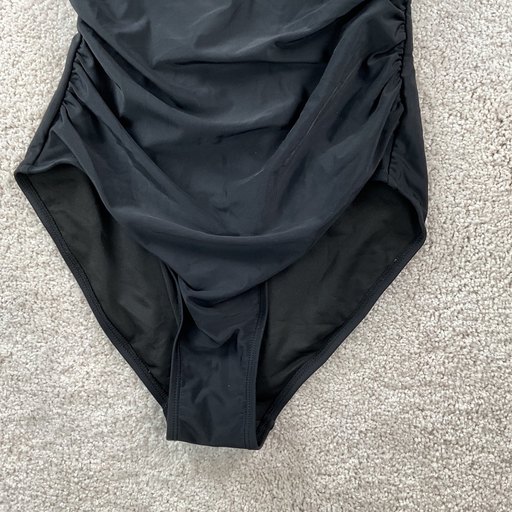 B2PRITY Womens One Piece Swimsuit Blue Black Ruched Size M NEW - Picture 3 of 7